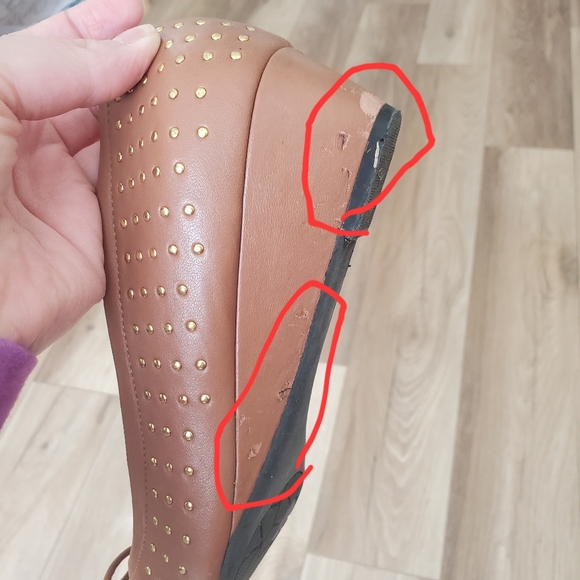 "me Too" tan leather peep-toe kitten wedges / low-heel shoes, size 8.5, GUC - Picture 10 of 10